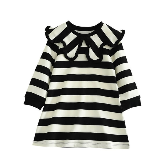 GigrtiJin Toddler Little Girl's Dress Striped Ruffle Doll Collar Long Sleeve Cute Dresses Loose Casual Skirt 2-18 Years