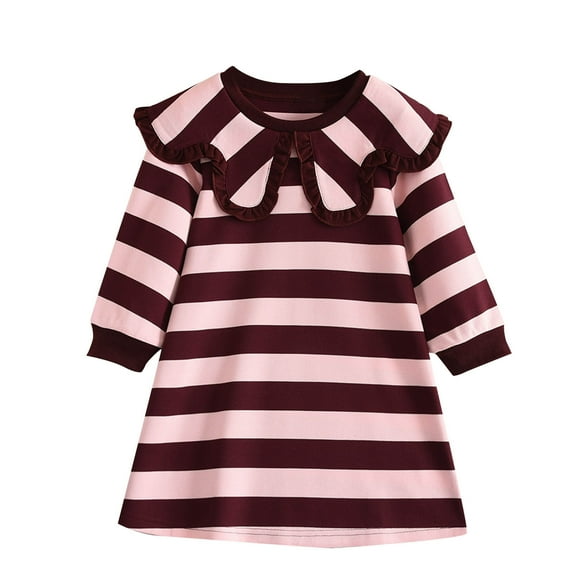 GigrtiJin Toddler Little Girl's Dress Striped Ruffle Doll Collar Long Sleeve Cute Dresses Loose Casual Skirt 2-18 Years
