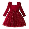 thumbnail image 1 of GigrtiJin Toddler Little Girl's Tulle Dress Ribbed Square Neck Puff Long Sleeve Sparkly Lace Dress with Bow 3-8 Years, 1 of 7