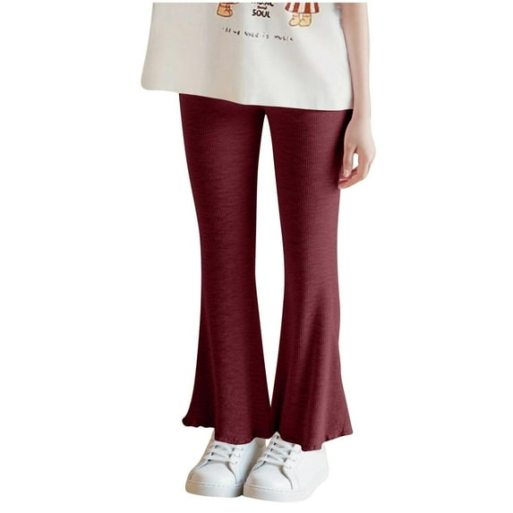 GigrtiJin Toddler Little Girls Flare Pants Solid Color Cotton Ribbed Long Pants Trendy Cute Casual Pants 2-8 Years