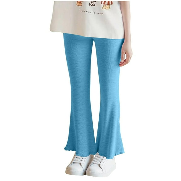 GigrtiJin Toddler Little Girls Flare Pants Solid Color Cotton Ribbed Long Pants Trendy Cute Casual Pants 2-8 Years