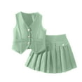 thumbnail image 1 of GigrtiJin Toddler Little Girls Uniform Set Solid Color Sleveless Button Vest Pleated Half Skirt Formal School Outfits 2-8 Years, 1 of 3
