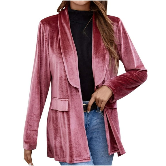 GigrtiJin Velvet Jackets for Womens Fall Casual Oversized Long Sleeves Jacket Fashion Cardigan Solid Color Coats