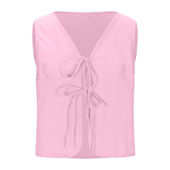GigrtiJin Vest for Women Cotton Linen Casual Tie Front V Neck Sleeveless Shirts Spring Fall Soft Comfy Crop Tank Top