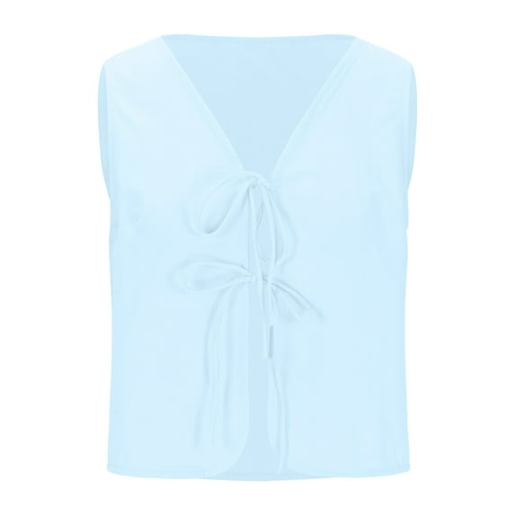GigrtiJin Vest for Women Cotton Linen Casual Tie Front V Neck Sleeveless Shirts Spring Fall Soft Comfy Crop Tank Top