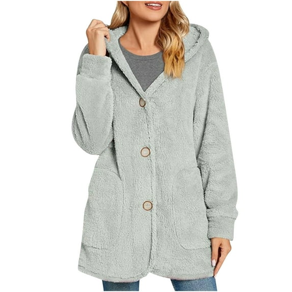 GigrtiJin Warm Fleece Jackets for Women Fuzzy Hooded Casual Coats Ladies Cardigan Sweaters Outerwear with Pockets