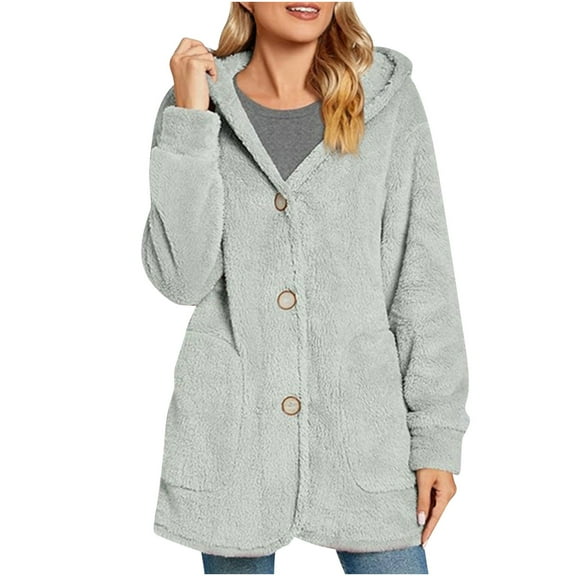 GigrtiJin Warm Fleece Jackets for Women Fuzzy Hooded Casual Coats Ladies Cardigan Sweaters Outerwear with Pockets