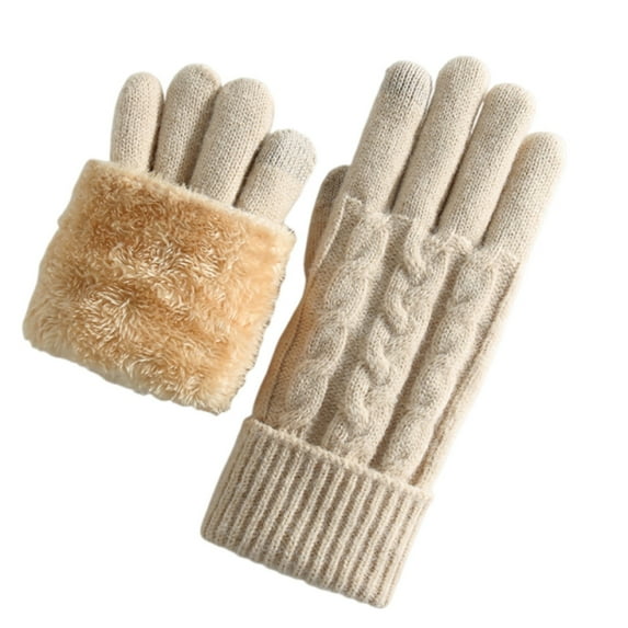 GigrtiJin Winter Fleece Warm Gloves for Women Solid Color Cable Knitted Outdoor Caual Thermal Gloves