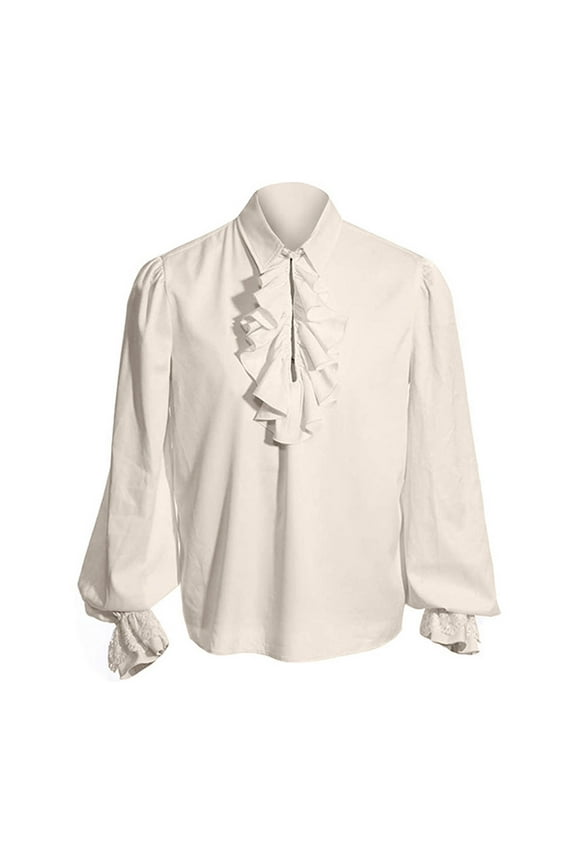 Woman's Medieval Renaissance Steampunk Shirt Ruffle Long Sleeve Collar Solid Color Steampunk Pullover Tops
