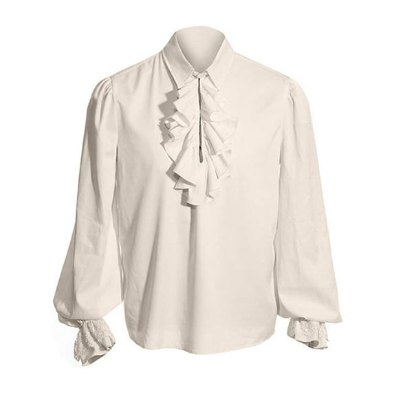 GigrtiJin Woman's Medieval Renaissance Steampunk Shirt Ruffle Long Sleeve Collar Solid Color Steampunk Pullover Tops