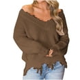 thumbnail image 1 of GigrtiJin Women V-Neck off Shoulder Sweater Long Sleeves Solid Color Casual Loose Comfy Knit Sweaters Tops, 1 of 6