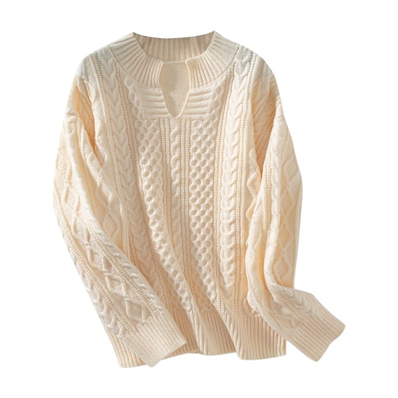 GigrtiJin Women Cable Knitted Sweaters Casual Long Sleeve Pullover Sweater Tops Trendy Solid Color Knit Blouses