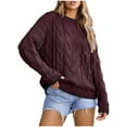 thumbnail image 1 of GigrtiJin Women Casual Cable Knitted Sweater Solid Color Crew Neck Long Sleeve Pullover Tops Thermal Trendy Tunic, 1 of 4