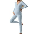 thumbnail image 1 of GigrtiJin Women Casual Pregnant Outfit Solid Color Long Sleeve V Neck Tops Straight Leg Pants Maternity Trendy Nursing Set, 1 of 7