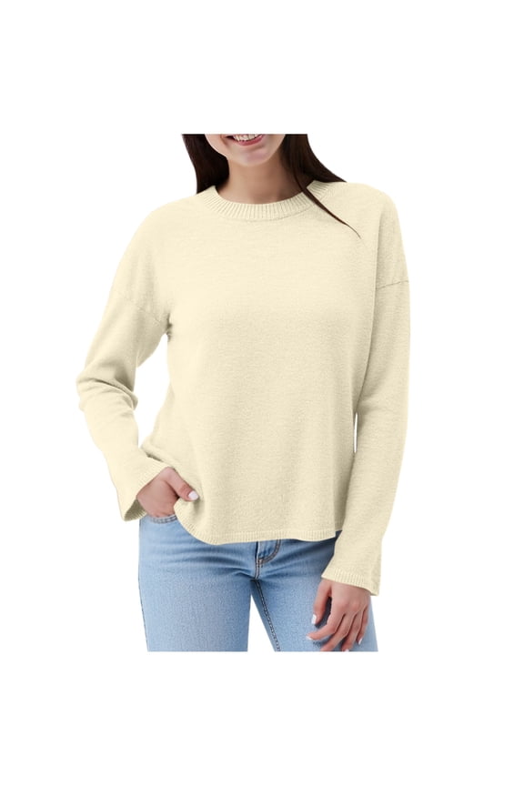 Women Casual Pullover Sweater Solid Color Round Neck Long Sleeve Tunic Tops Fall Winter Thermal Blouse