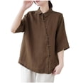 thumbnail image 1 of GigrtiJin Women Cotton Linen Retro Top Irregular Button Casual Lapel Collar Half Sleeve Shirt Summer Beach Blouse, 1 of 6