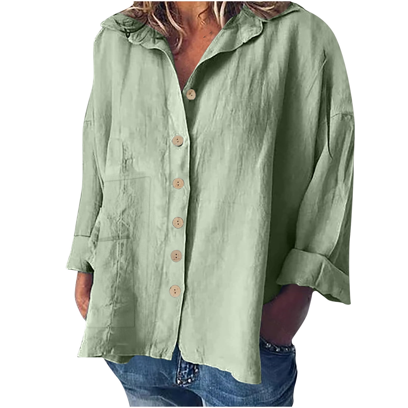 Yihaojia Women's Floral Blouse - Casual Long Sleeve Loose V-Neck Pleated Tunic Top