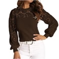 thumbnail image 1 of GigrtiJin Women Crew Neck Lace Tops Long Sleeves Patchwork Casual Blouse Fall Pullover Loose Shirts, 1 of 8