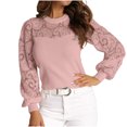 thumbnail image 1 of GigrtiJin Women Crew Neck Lace Tops Long Sleeves Patchwork Casual Blouse Fall Pullover Loose Shirts, 1 of 8