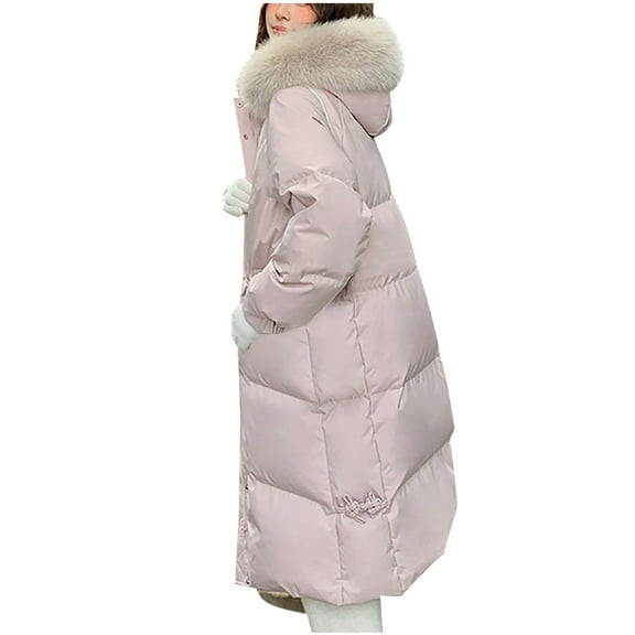 GigrtiJin Women Down Jacket Solid Color Fleece Hooded Zipper Cardigan Long Sleeve Outwear Cotton Thermal Puffer Outcoat