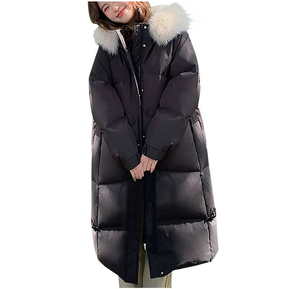 GigrtiJin Women Down Jacket Solid Color Fleece Hooded Zipper Cardigan Long Sleeve Outwear Cotton Thermal Puffer Outcoat