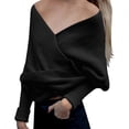 thumbnail image 1 of GigrtiJin Women Fall Winter Sweater Long Sleeve off Shoulder V Neck Knit Cropped Sweaters Top Wrap Shawl Warm Blouse, 1 of 4