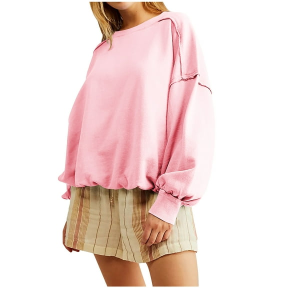 GigrtiJin Women Fall Winter Sweatshirts Crew Neck Long Sleeve Solid Color Blouse Fashion Loose Comfy Pullover Tops
