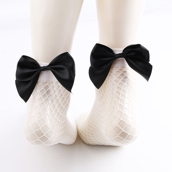GigrtiJin Women Fishnet Stockings Hollow Out Mesh Ankle Socks With Bow Tie Breathable Mid Calf Socks