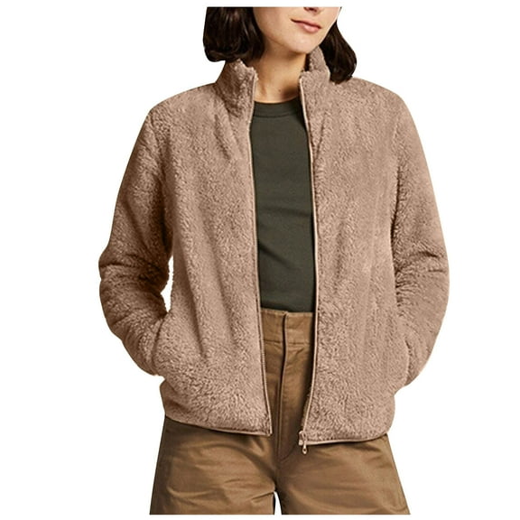 GigrtiJin Women Fleece Lined Full Zip Jacket Coat Fall Winter Thermal Long Sleeve Warm Soft Solid Outerwear with Pockets