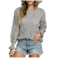 thumbnail image 1 of GigrtiJin Women Floral Lace Hollow out Sweater Top Long Ruffle Sleeve Round Neck Pullover Solid Sweaters Tops, 1 of 1