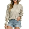 thumbnail image 1 of GigrtiJin Women Floral Lace Hollow out Sweater Top Long Ruffle Sleeve Round Neck Pullover Solid Sweaters Tops, 1 of 6