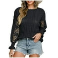 thumbnail image 1 of GigrtiJin Women Floral Lace Hollow out Sweater Top Long Ruffle Sleeve Round Neck Pullover Solid Sweaters Tops, 1 of 6