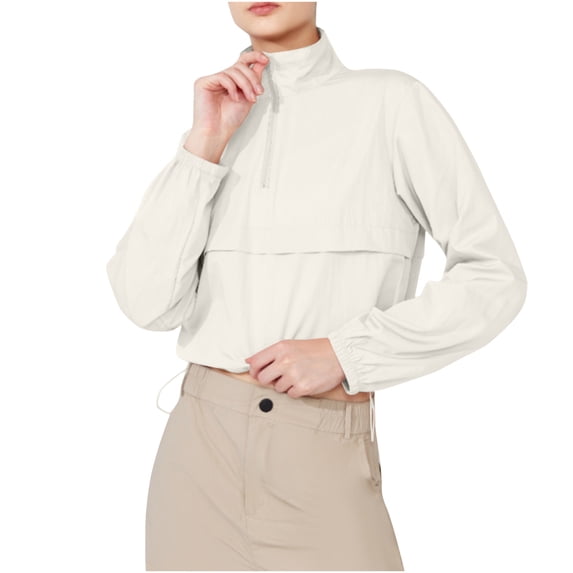 GigrtiJin Women Lightweight Crop Top Zip up Athletic Jacket Stand Collar Windproof Sun Protection Workout Outdoor Jacket