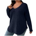 thumbnail image 1 of GigrtiJin Women Long Sleeve Sweater Casual V-Neck Lightweight Tunic Tops Solid Cable Knit Loose Plus Size Blouse, 1 of 8