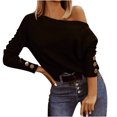 thumbnail image 1 of GigrtiJin Women Long Sleeve off the Shoulder Tops Casual Loose Button Solid Color Going out Pullover Sweatshirt, 1 of 7