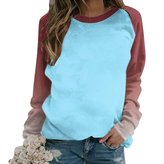 GigrtiJin Women Long Sleeved Gradient Sweatshirt Plus Size Round Neck Casual Pullover Top Fashion Going out Basic Blouse