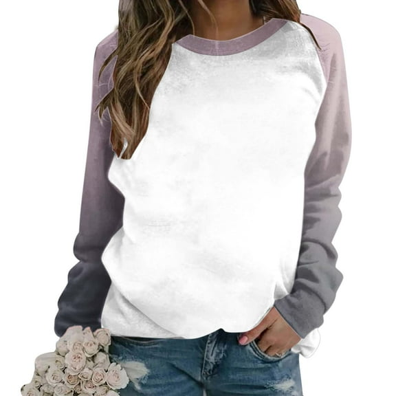 GigrtiJin Women Long Sleeved Gradient Sweatshirt Plus Size Round Neck Casual Pullover Top Fashion Going out Basic Blouse