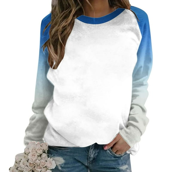 GigrtiJin Women Long Sleeved Gradient Sweatshirt Plus Size Round Neck Casual Pullover Top Fashion Going out Basic Blouse