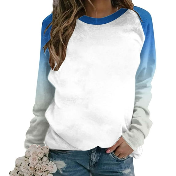 GigrtiJin Women Long Sleeved Gradient Sweatshirt Plus Size Round Neck Casual Pullover Top Fashion Going out Basic Blouse