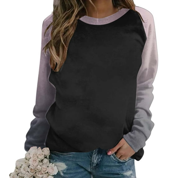 GigrtiJin Women Long Sleeved Gradient Sweatshirt Plus Size Round Neck Casual Pullover Top Fashion Going out Basic Blouse