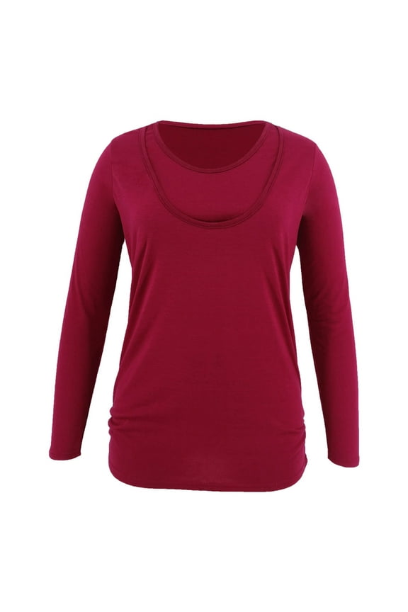 Women Nursing Tee Tops Solid Color Crew Neck Long Sleeve Pregnant Blouse Breastfeeding Casual Tunic