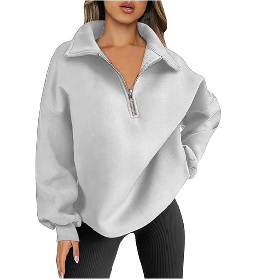 GigrtiJin Women Oversized Half Zip Sweatshirts Long Sleeve V Neck Pullover Tops Casual Going out Solid Color Shirts
