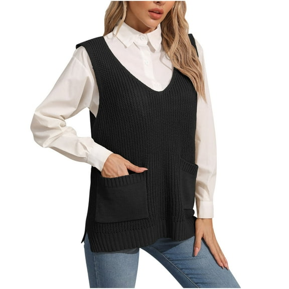 GigrtiJin Women Oversized Sweater Vest Crewneck Single Beasted Classic Sleeveless Knitted Vest Trendy Casual Solid Tops