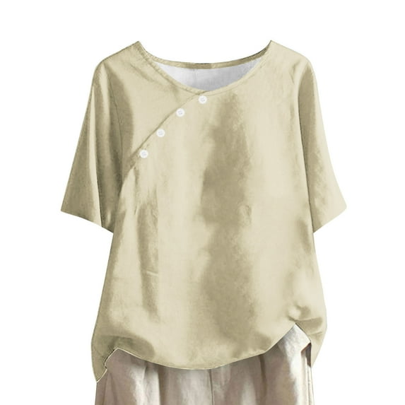 GigrtiJin Women Plus Size Causal Tops Short Sleeve Button Decor Blouses Summer Fashion Comfy Solid Color Shirts
