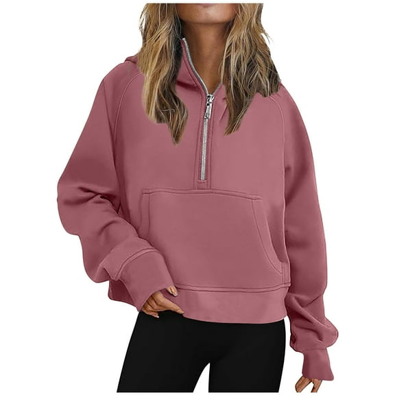 GigrtiJin Women Plus Size Half Zip Sweatshirt Long Sleeve Casual Solid Color Hoodie Loose Pullover Crop Top with Pocket