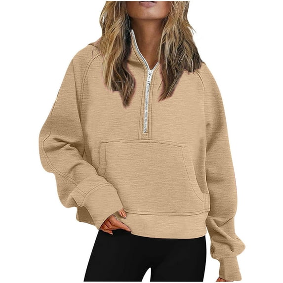 GigrtiJin Women Plus Size Half Zip Sweatshirt Long Sleeve Casual Solid Color Hoodie Loose Pullover Crop Top with Pocket