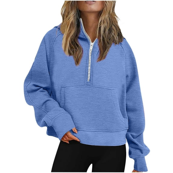 GigrtiJin Women Plus Size Half Zip Sweatshirt Long Sleeve Casual Solid Color Hoodie Loose Pullover Crop Top with Pocket