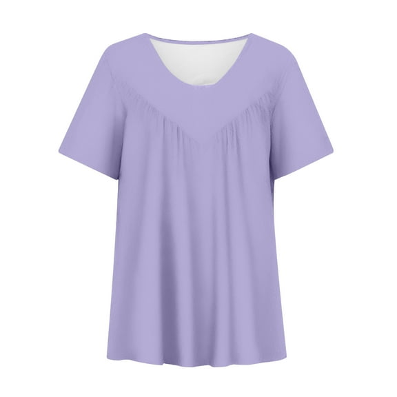 GigrtiJin Women Plus Size Short Sleeves Tops V-Neck Solid Color Pullover Blouse Trendy Loose Going out Basic Shirts
