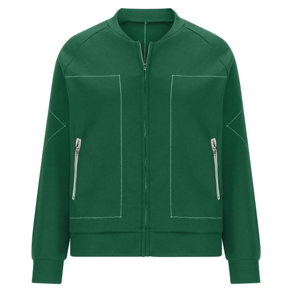 GigrtiJin Women Plus Size Wool Jacket Long Sleeve Zip up Collarless Casual Coat Solid Color Comfy Loose Coat with Pocket