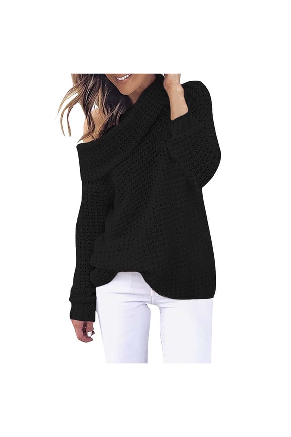 Women Plus Size off Shoulder Sweater Long Sleeve Pullover Casual Sweater Top Solid Color Casual Loose Sweaters